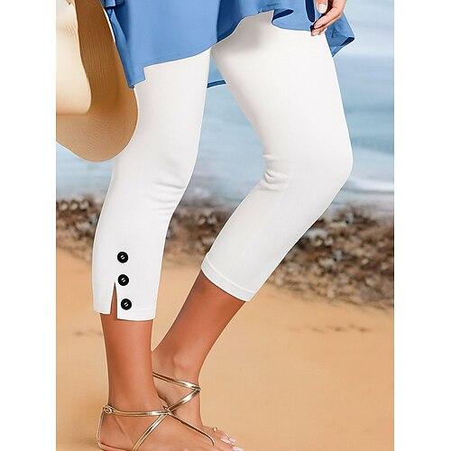 Damen Leggings Basic Lässig Lässig / Sportlich Wadenlang Hohe Taille Einfach Bequem Weich Dehnbar Urlaub Yoga Straße Schwarz Weiß Sommer Schmale Passform
