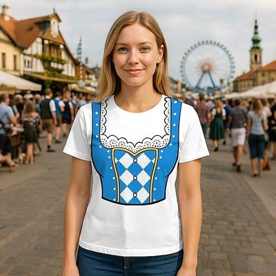 Oktoberfest Dirndl-Print T-Shirt Bayerisch München Deutsch Grafik Für Damen Erwachsene Oktoberfestbier 3D-Druck Alltagstauglich Image