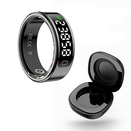 r11c Smartring mit Touchdisplay und Ladeetui – Herzfrequenz-, Schlaf-, Blutsauerstoffmonitor, Schrittzähler, Gestensteuerung, wasserdichter Fitnessring aus Edelstahl Image