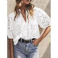 Per donna Blusa Tinta unica Elegante Casual Mezza Manica Scollo a V Top Regolari Quotidiano Pizzo Patchwork Nero Bianco Rosa Verde Estate Primavera