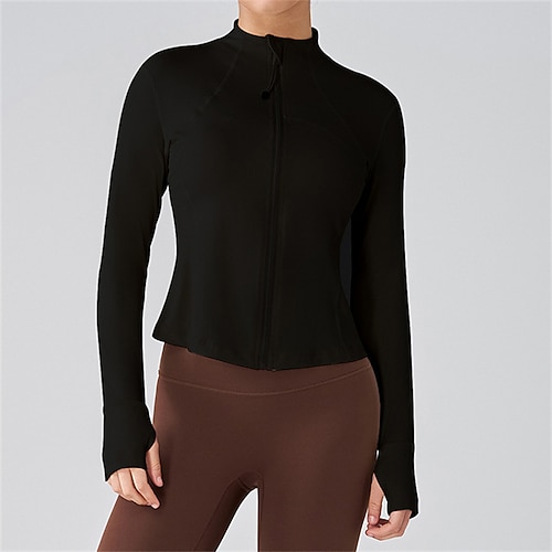 Damen Einfarbig Tennis-Sportjacke Sportjacke Langarm Reißverschluss Feuchtigkeitsableitend Atmungsaktiv Tennis Golfspiel Pickleball Stehkragen Schwarz Weiß Rosa Tennisbekleidung Image