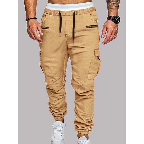 Herren Cargo-Hosen Hose Elastischer Bund Kordelzug Mehrere Taschen Einfach tragbar Outdoor Täglich Campen und Wandern Mode Klassisch Schwarz Armeegrün Image