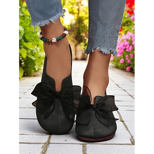 Barfuß-Freizeitschuhe für Damen mit breiter Spitze, weicher Sohle und Schleifendetail – minimalistische Ballerinas mit runder Spitze, ideal für Waldspaziergänge, entspannte Tage und das Leben im Garten Image