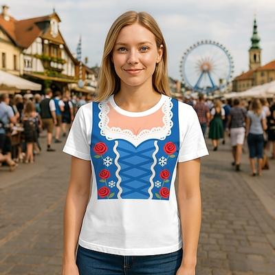 Oktoberfest Dirndl-Print T-Shirt Bayerisch München Deutsch Grafik Für Damen Erwachsene Oktoberfestbier 3D-Druck Alltagstauglich Image