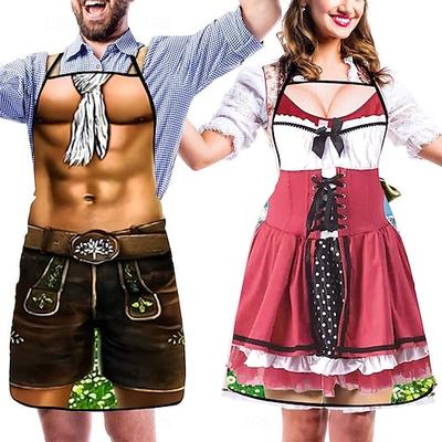 Paar 2-teilige Oktoberfestschürze Oktoberfestparty Paar Dirndl mit verstellbaren Bindeseilen Kochen Gartenarbeit Grillen Backen Lustige Kostüme Münchner Wiesn Halloween Karneval Image