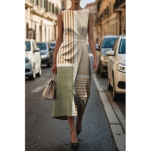 Damen Midikleid Freizeitkleid Trägerkleid Sommerkleid Mode Modern Täglich Date Wochenende Normale Passform Geometrisch Ärmellos Rundhalsausschnitt Gelb Purpur Orange Aprikose Sommer Image