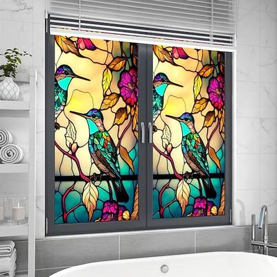 Retro-Fensteraufkleber mit Blumen und Vögeln, elektrostatischer PVC-Glasaufkleber, nicht klebend, entfernbar, zufälliges Farbmuster Image