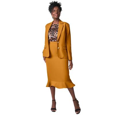 Plus Size Women's 2-Piece Stretch Crepe Peplum Skirt Suit by Jessica London in Rich Gold (Size 20)