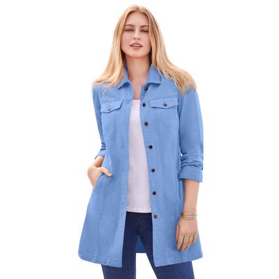 Plus Size Women's Long Denim Jacket by Jessica London in French Blue (Size 18 W) Tunic Length Jean Jacket