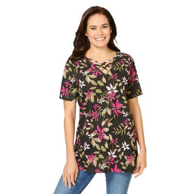 Plus Size Women's Criss Cross Tee by Woman Within in Black Vine Blossom (Size 5X)