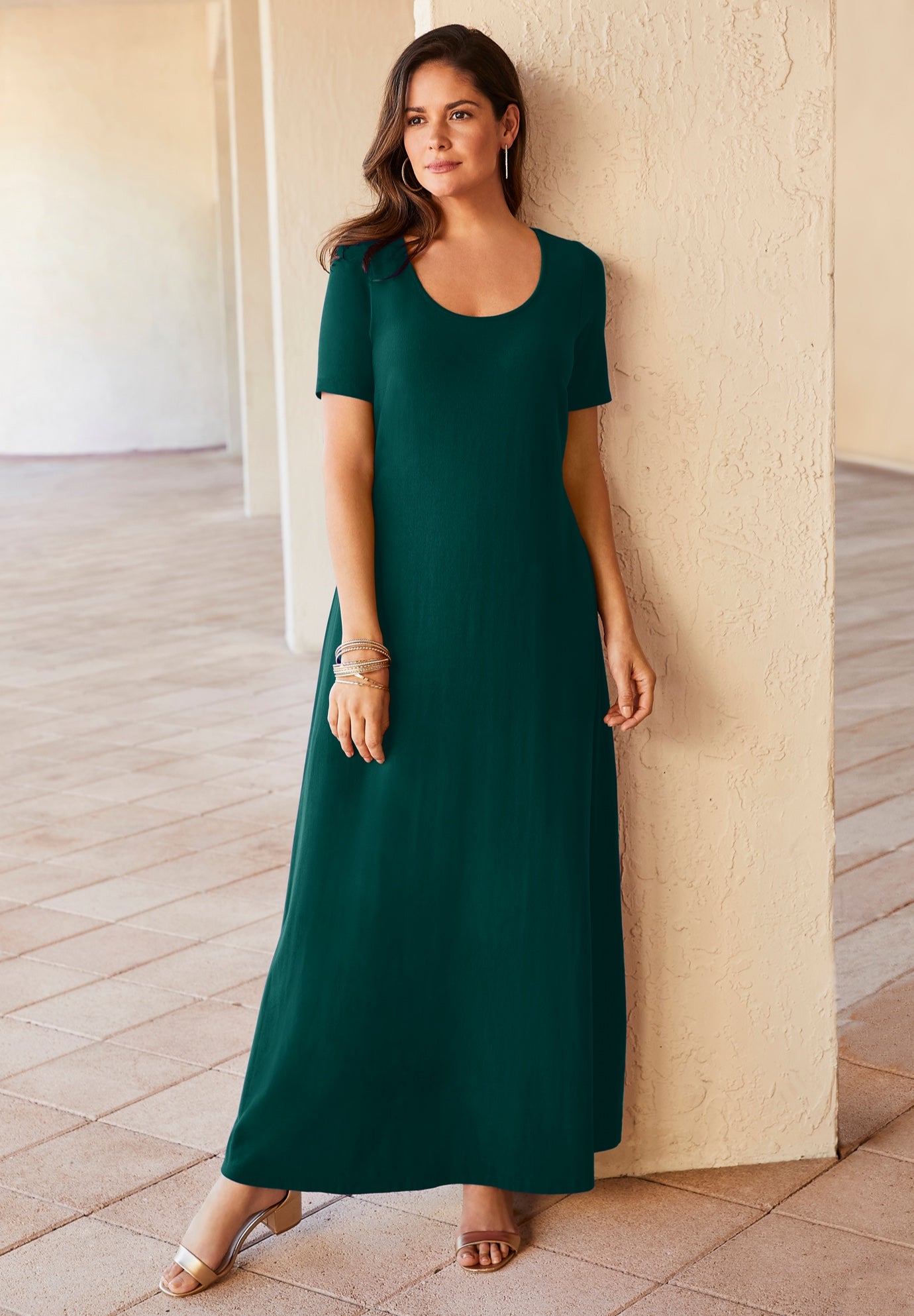 Plus Size Women's Stretch Cotton T-Shirt Maxi Dress by Jessica London in Emerald Green (Size 36)