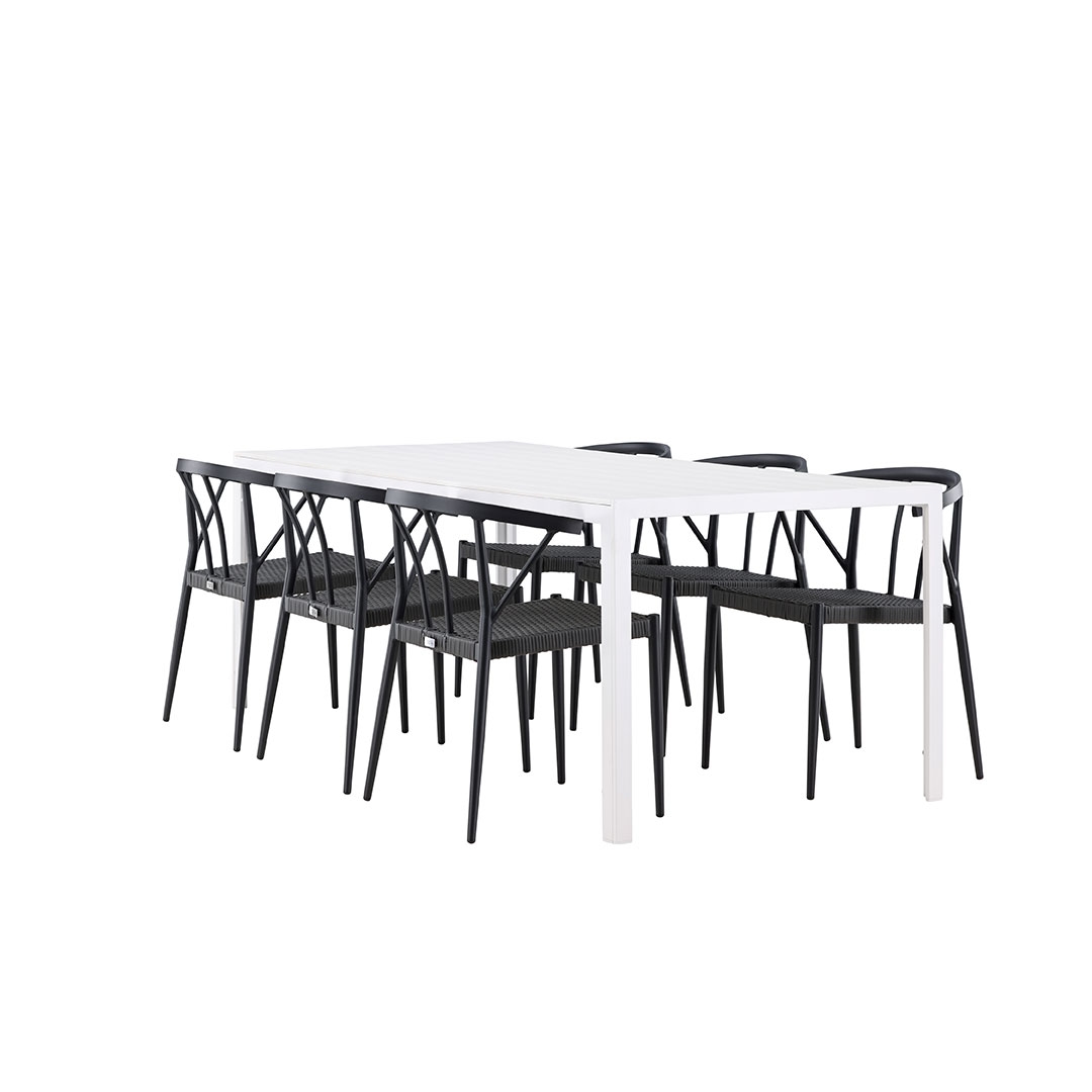 Ebuy24 Break Gartenset Tisch 90x205cm weiß, 6 Stühle schwarz. Image