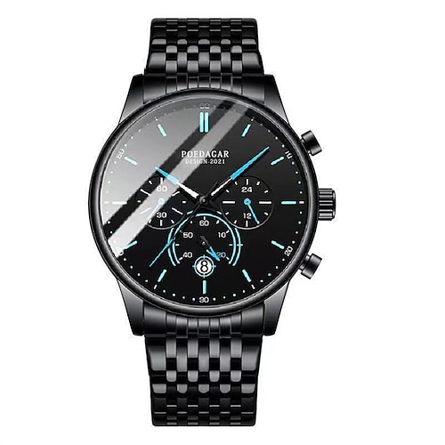 Montre homme mode chronographe acier inoxydable maille quartz montre homme étanche lumineux date sport homme montres