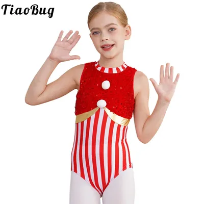 Kinder Mädchen Weihnachten Tanz Kostüm Candy Cane Gestreiften Pailletten Overall Ballett Trikot Image