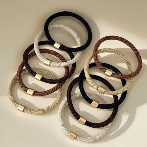 10pcs/set Hair Ties Basic Gold Color Button High Elasticity Elastic Hair Band Ponytail Holder Rubber Band Women Hair Accessories