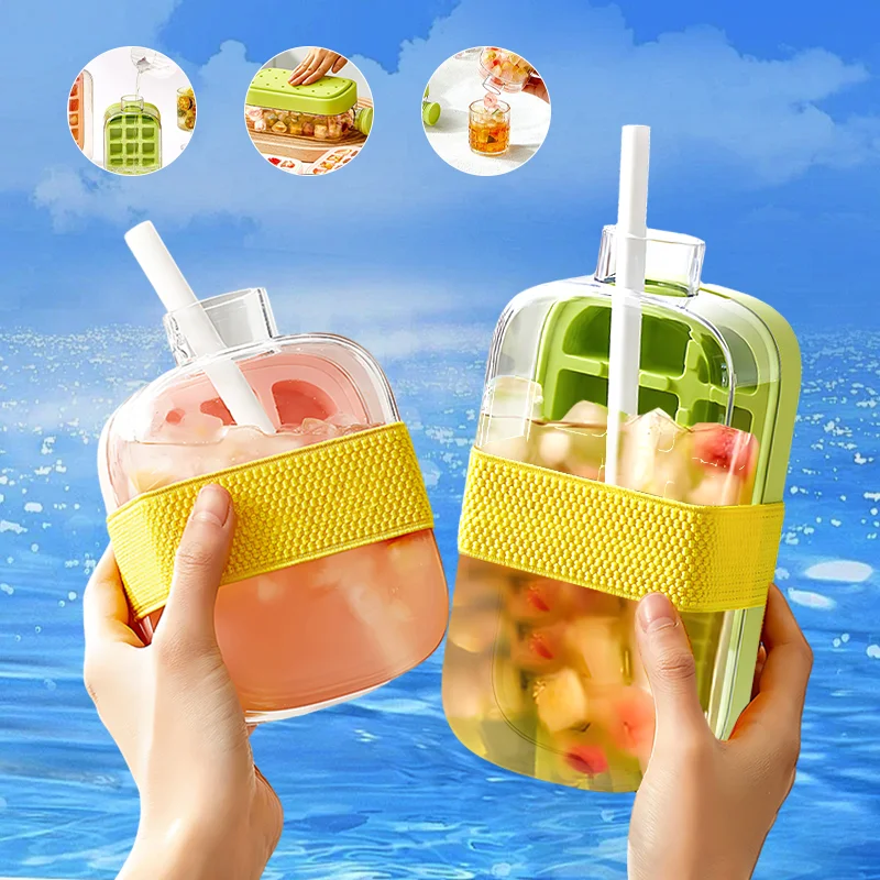 Eiswürfelflasche mit Deckel, Pressform, 2-in-1-Eiswasserflasche, wiederverwendbar, Summer Essentials, Mehrzweck-Eiswasserkocher aus Silikon Image