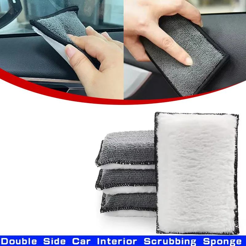 1-5Pcs Doppel Seite Auto Innen Schrubben Schwamm für Leder Innen Auto Waschen Pad Keine Kratzer Auto Mikrofaser schrubben Schwamm Image