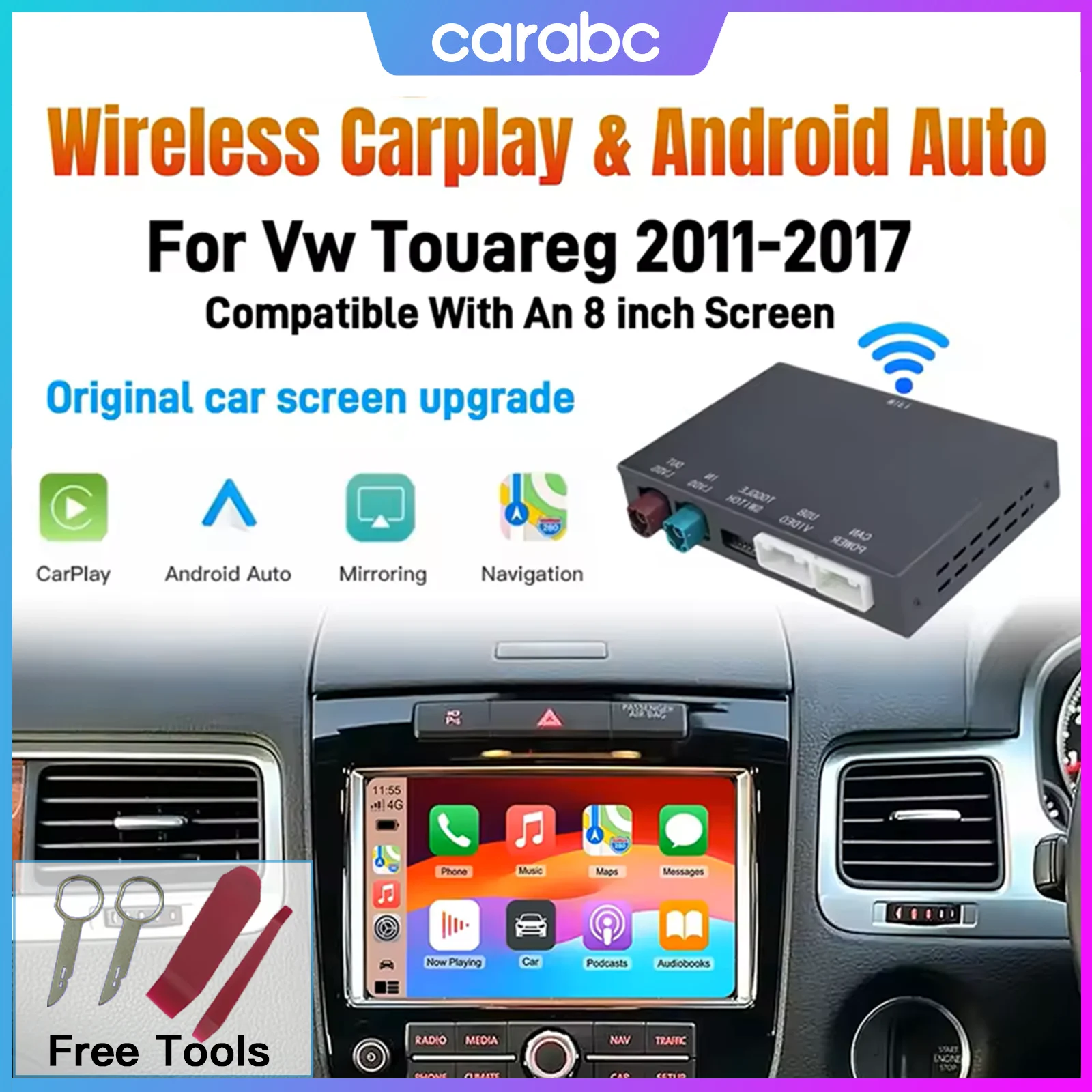 CarPlay Wireless Android Auto für Volkswagen Touareg, 8-Zoll-Display, Spiegel, Autowiedergabe, AirPlay-Begrenzung, RNS850, 2010–2018 Image