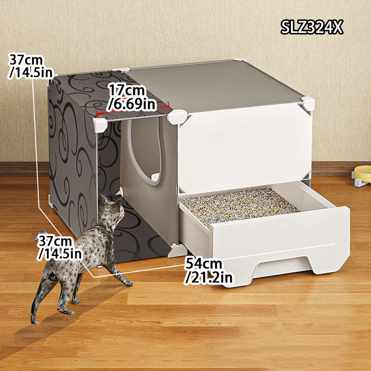Katzentoilette, großer Korridor, Katzentoilette, spritzwassergeschützt, Schubladentyp, vollständig geschlossene Katzentoilette, Katzenzubehör Image