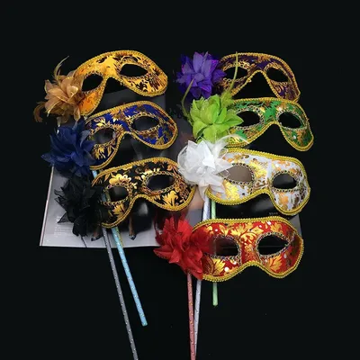 Blume Hand maske Maskerade Prinzessin Mystique Pailletten Halb gesichts maske Party Maske hält Stick Image