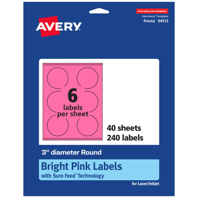 Avery Print-To-The-Edge Labels With Sure Feed Technology And Easy Peel Label Feature, 94513-Bpp40, Round, 3