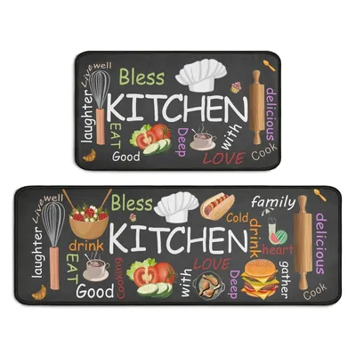 VIKAMA 2PC Kitchen Rug Non Slip Kitchen Rugs Washable Kitchen Mats for Kitchen Floor Runner Rugs for