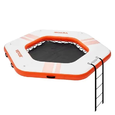 VEVOR Inflatable Floating Dock, ø8.5FT Inflatable Dock Platform with ø5FT Trampoline Mesh Pool,