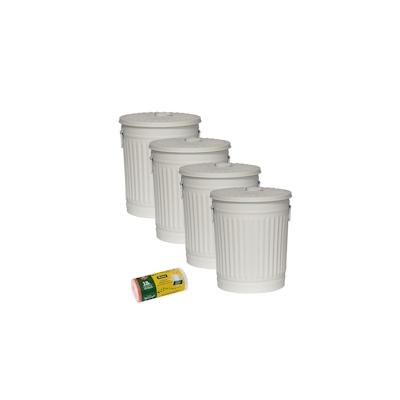 H&D Manufaktur Jinfa 4er-Set Retrodesign Mülleimer mit Griffen und Deckel + 50 Müllbeutel | Cremeweiß | 18L Image