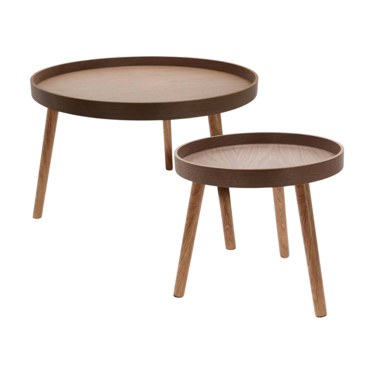 WellHome - Set aus 2 runden dreibeinigen Beistelltischen aus dunklem Walnussholz, Ø60 cm und Ø38 cm Image