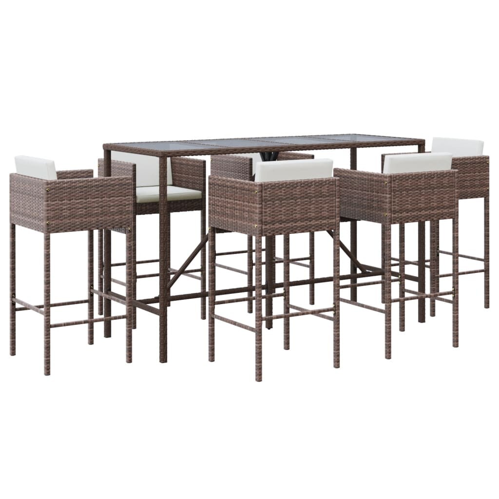 vidaXL 7-tlg. Gartenbar-Set mit Kissen Braun Poly Rattan Image
