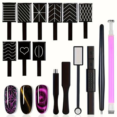 TEMU 15pcs Nail Magnet Set Cat Eye Gel Nail Polish Magnet Wand Magnetic Nail Polish Cat For Nails Cat Eye Magnets Sticks Nail Design Tools Nail Tips Art Image