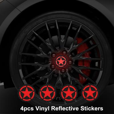 TEMU 4pcs Wipersigns Reflective 5-pointed Wheel Decals - Self-adhesive Vinyl Stickers For Night Driving Safety, Glossy Circular Center Caps, Automotive Decorative Gift, Car Stickers Image