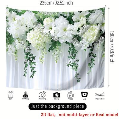 TEMU 1pc Greenery And White Flower Wall Backdrop Banner, Durable Polyester, Indoor And Outdoor Parties, Weddings, Birthdays, Anniversaries, And Celebrations Image