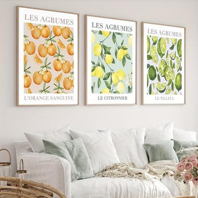 TEMU Set Of 3 French Fruit Art Prints Poster, Fruit Wall Art, Print, Kitchen Wall Art, Lemons Art, , Home Decor, Unframed Image