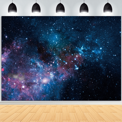 TEMU -themed Vinyl Backdrop - 7x5ft Starry Space Photo Booth Banner For Birthday, Wedding, - , Easy-to-hang Party Decor Image