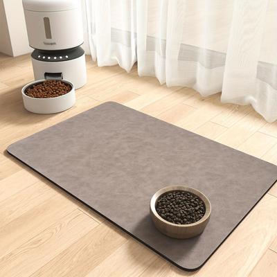 TEMU 1pc Quick-dry Absorbent Pet Feeding Mat For - Non-slip Rubber Backing, Food & Water Bowl Mat, Messy Area Mat, Indoor Use, Dark Gray, Hand Wash Only, | Polyester Surface, Pet Food Mat Image