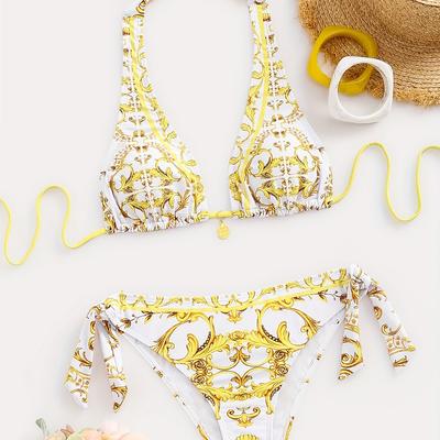 TEMU Women's Vacation Retro Baroque Positioning Print Lace Strap Summer Casual Bikini Image