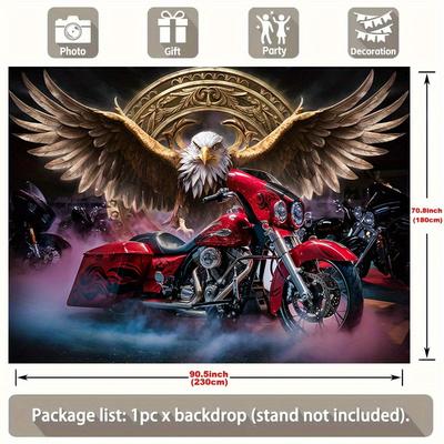 TEMU 1pc, Polyester 100% 75g/m², Eagle & Motorcycle Wall Tapestry, Universal Seasonal Decor, Spring/summer/fall Party Backdrop, Room Decoration Banner Image