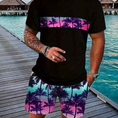 TEMU Men's 100% Cotton Casual Short-sleeved Round Neck , Fashion Trend Pattern Printed T-shirt, Summer Outdoor Men' Fitness Clothing Image
