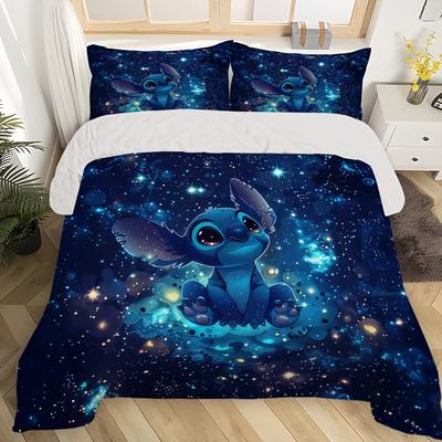TEMU 3pcs & Stitch Bedding Set Cartoon Includes 1 Duvet Cover And 2 Pillowcases Super For Bedroom Gift All Home Decor Multi Size Image