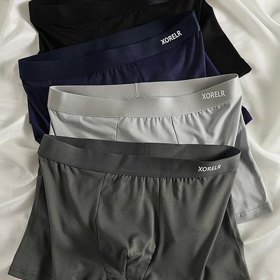 "TEMU 4pcs Men's Boxer Briefs Set - Breathable & Comfortable, Assorted Colors With "xo" Print, Casual , Medium Stretch Fabric, Comfortable Underwear|boxer Briefs|printed Waistband" Image