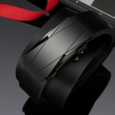 TEMU 1pc Men's Fashionable Genuine Leather Waist Belt With Automatic Alloy - Cowhide Style, Size Image