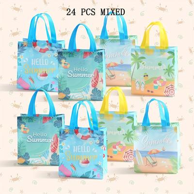 TEMU 24-pack Tropical Gift Bags, Summer Birthday & Celebration Party Favors, Holiday Themed, Assorted Designs Image