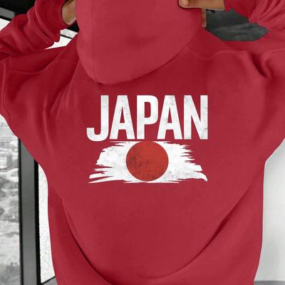 TEMU Japan Flag Print Men's Casual Hoodie, Polyester Long Sleeve Hooded Sweatshirt With Pocket For Fall/winter Weekend Casual Image