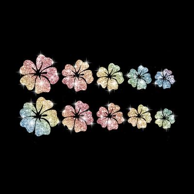 TEMU Set Of 10 Shiny Flower Car Stickers, Glittery Reflective Vinyl - Suitable For Car Body, Bumpers, Window Decoration Image