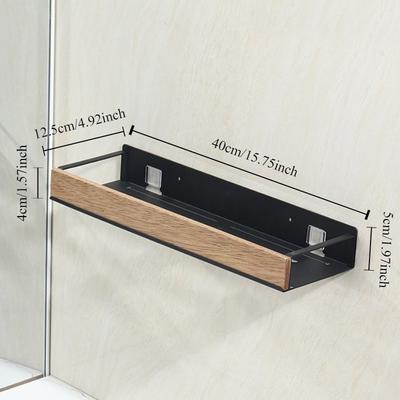 "TEMU 1pc Chic Wood & Black Metal Bathroom Storage Rack - Easy No-drill Wall Mount, 20"/16" Length, Cosmetics & Organizer, Shelves For Bathroom" Image