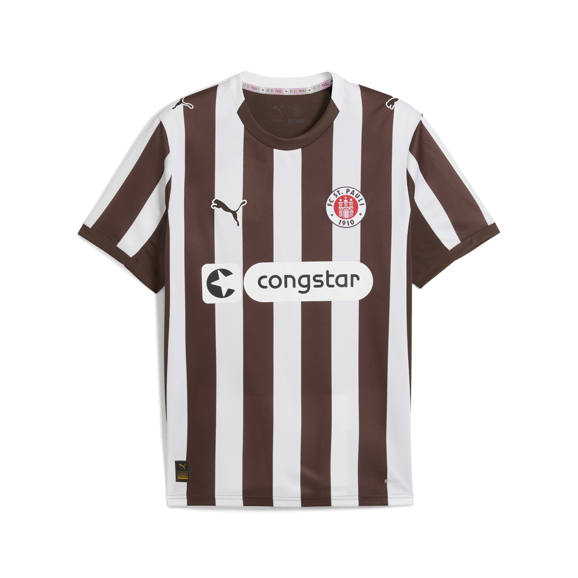 Trainingsshirt PUMA "FC St. Pauli 25/26 Heimtrikot Herren", Herren, Gr. XL, espresso braun weiß, Obermaterial: 100% Polyester; Rippe: 100% Polyester; Einsatz: 100% Polyester, gestreift, regular fit, Rundhals, Shirts Image