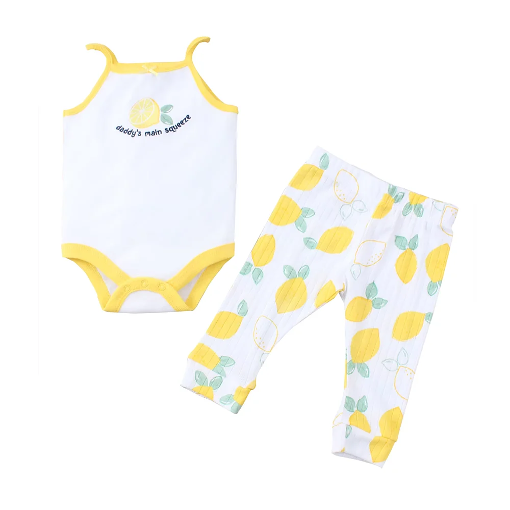 2PCS Baby Mädchen Kleidung Neugeborene Baby Mädchen Onesies + Hosen Sommer Baumwolle Stoff Kurzarm 0 ~9 Monate Image