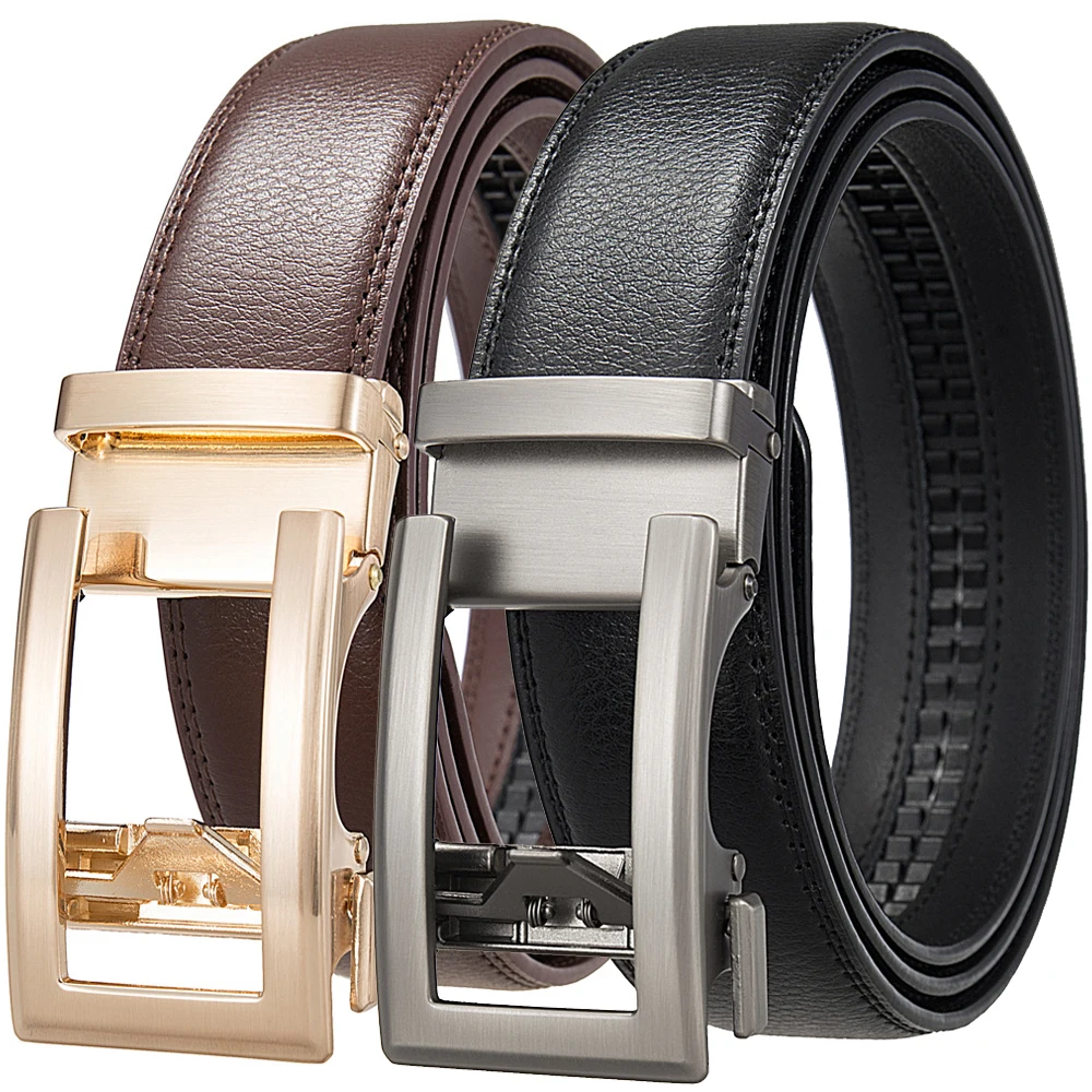 Hohe Qualität männer Leder Gürtel Männlich Automatische Gun Gold Schnalle Mann Ratsche Gürtel Luxus Designer für Männer Formale 3,5 cm Plus Größe