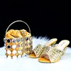 Haniye 9 cm High Heels Schuhe passende Tasche Set in Gold Farbe nigerianische Frauen Schuh und